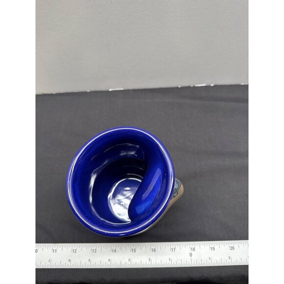 Handcrafted Left Handed Ceramic Mug With Blue Glaze & Tan Base - Picture 5 of 7